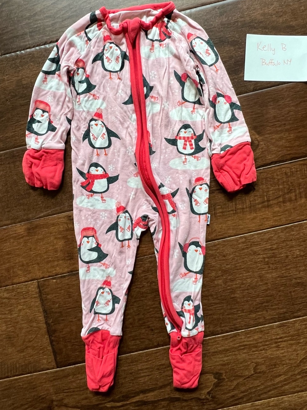 Little Sleepies Pink Penguin Print Footed One-Piece